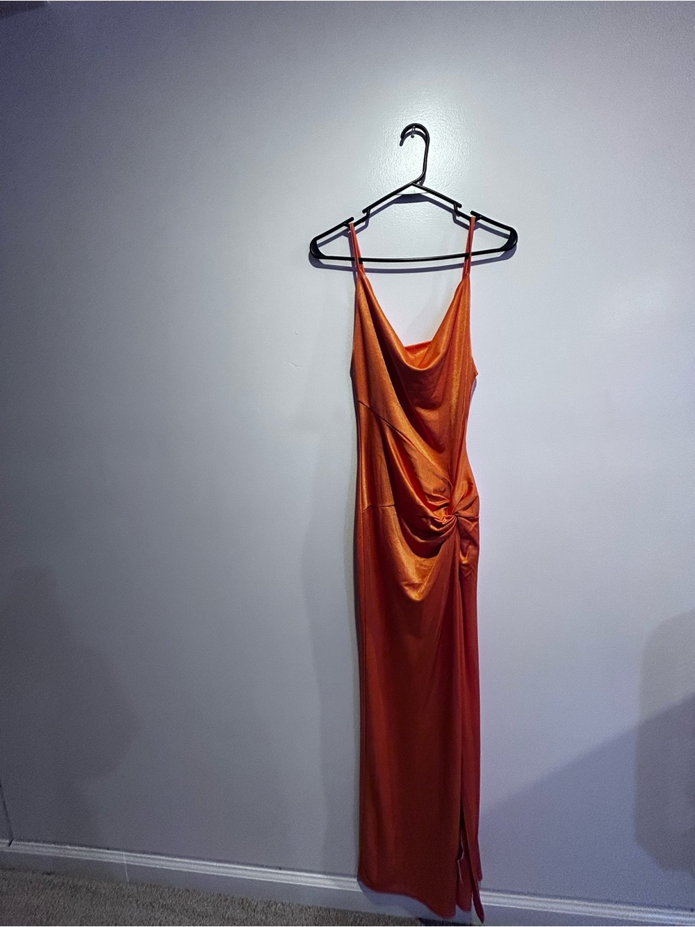 Macy's Orange Satin Cowl-Neck Maxi Dress with Side Knot